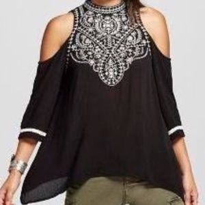 Embroidered cold shoulder top